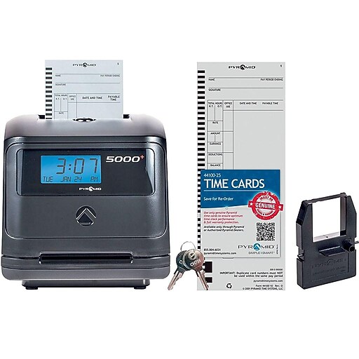 Pyramid Auto Calculating Punch Card Time Clock System, Black (5000