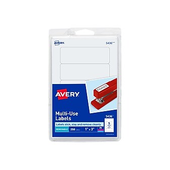 Avery Laser/Inkjet Multipurpose Labels, 1" x 3", White, 5 Labels/Sheet, 50 Sheets/Pack (5436)