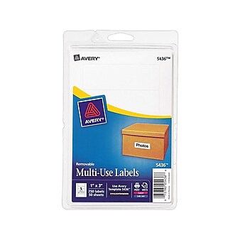 Avery Laser/Inkjet Multipurpose Labels, 1" x 3", White, 5 Labels/Sheet, 50 Sheets/Pack (5436)