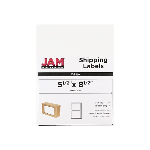 JAM Paper Laser/Inkjet Shipping Labels, 5 1/2" x 8 1/2", White, 2 Labels/Sheet, 25 Sheets/Pack