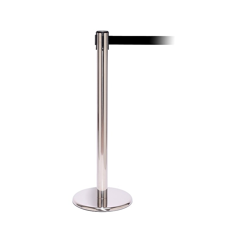 QPro 250 Polished Stainless Steel Retractable Belt Barrier, 11', Black (PRO250PS-BK) image 1