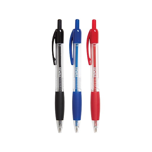 Staples® Ballpoint Retractable Grip Pens, Medium, 1.0mm, Assorted, 50pk