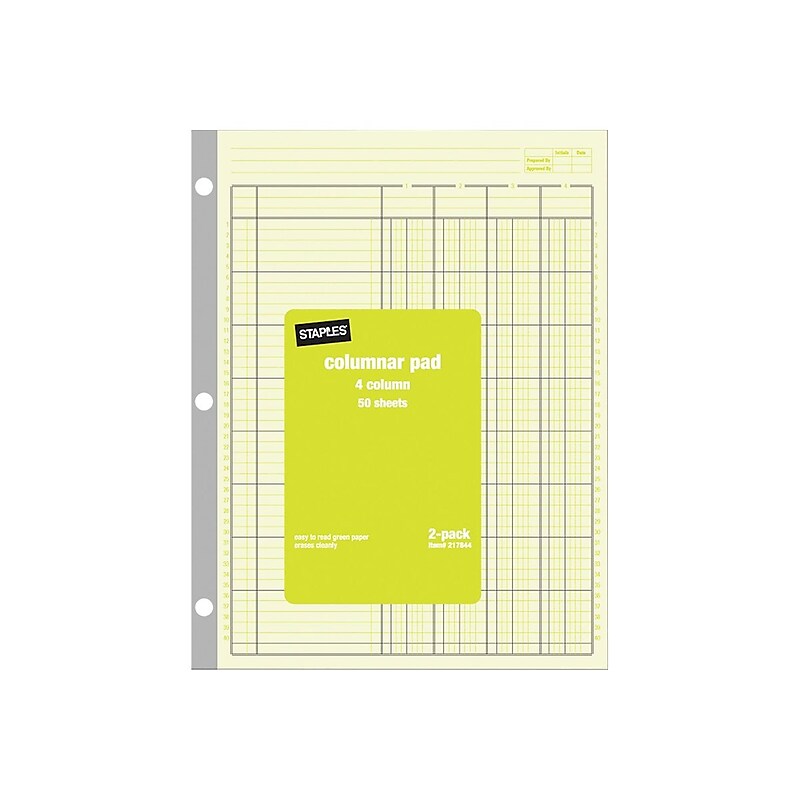 Staples Columnar Books, 100 Pages, 4 Columns, Green, 2/Pack (217844ABF) image 1