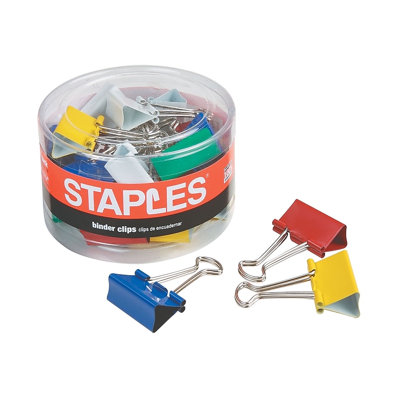 Staples 1.25" Binder Clips, Medium, Assorted, 24/Pack (15344) image 1