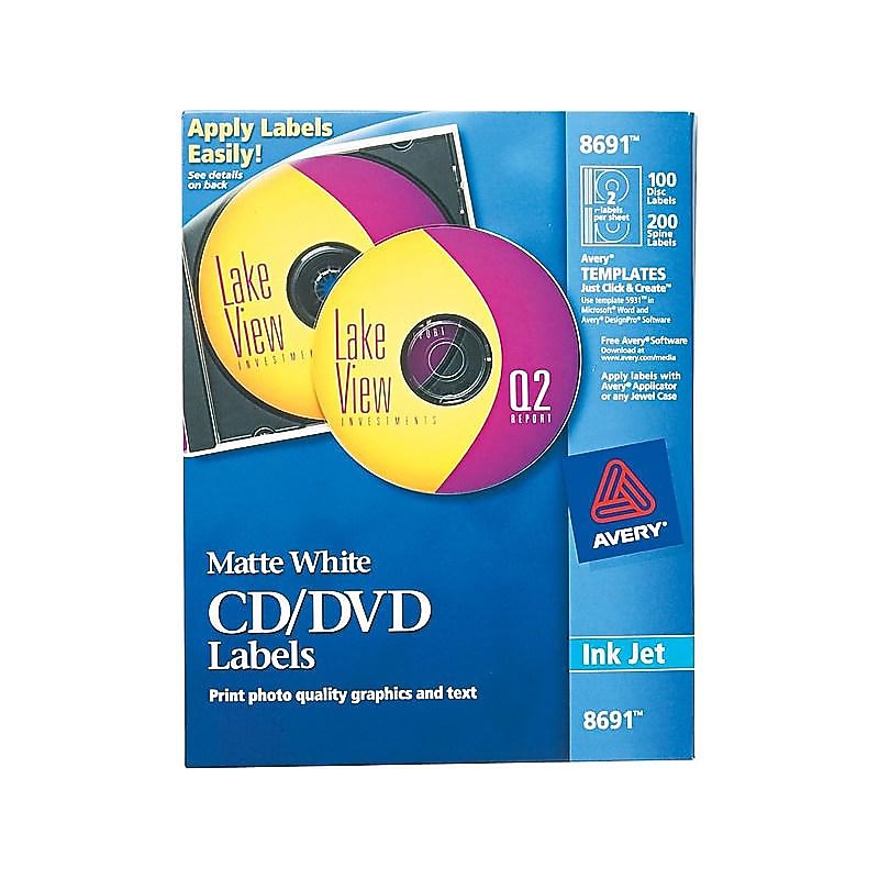 Avery Inkjet Media Labels, Matte White, 100/Box (8691) image 1