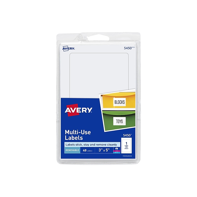 Avery Laser/Inkjet Multipurpose Labels on 4" x 6" Sheets, 3" x 5", White, 40 Labels/Pack (5450) image 1