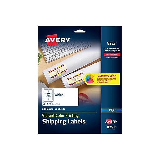 Avery® 8253 Color Printing Matte White Inkjet Shipping Labels, 2" x 4