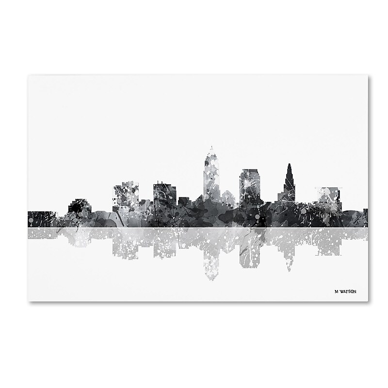 Trademark Fine Art Marlene Watson 'Cleveland Ohio Skyline BG-1' 12" x 19" Canvas Stretched Art Print (190836192120) image 1