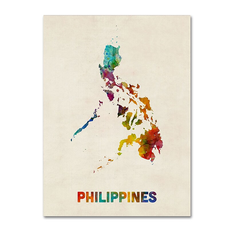 Trademark Fine Art Michael Tompsett 'Philippines Watercolor Map' 14" x 19" Canvas Stretched (190836021673) image 1