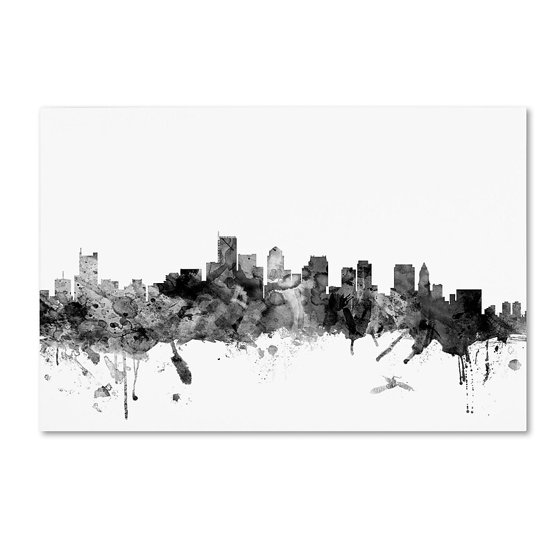 Trademark Fine Art Michael Tompsett 'Boston MA Skyline B&W' 12" x 19" Canvas Stretched Art Print (190836103867) image 1