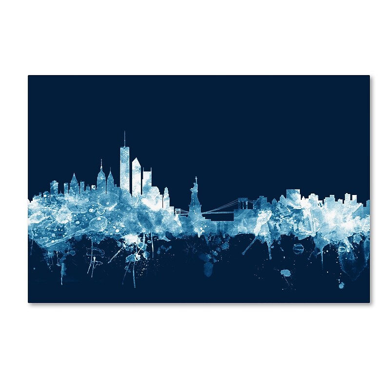 Trademark Fine Art Michael Tompsett 'New York Skyline Navy' 12" x 19" Canvas Stretched Art Print (190836095469) image 1