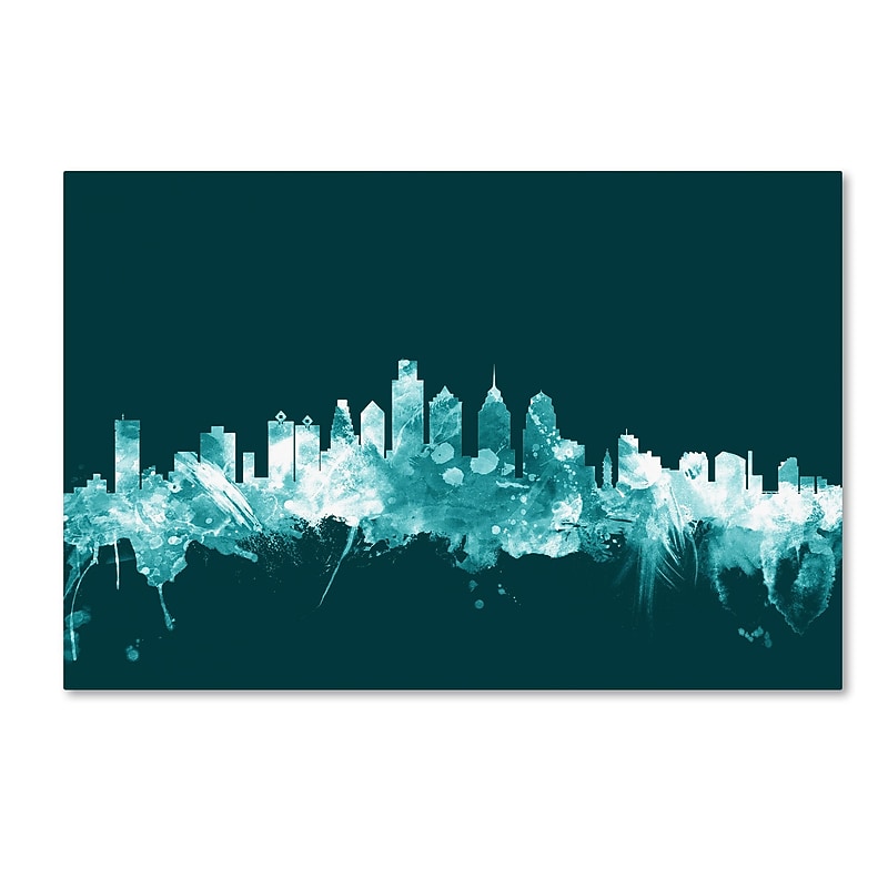 Trademark Fine Art Michael Tompsett 'Philadelphia PA Skyline Teal' 12" x 19" Canvas Stretched (190836096541) image 1