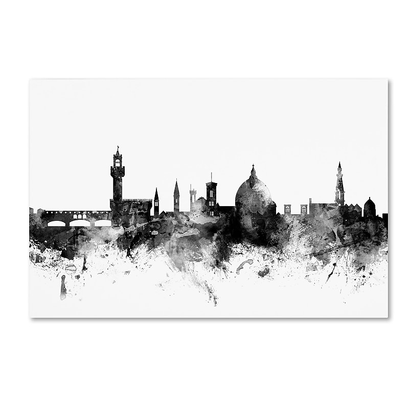 Trademark Fine Art Michael Tompsett 'Florence Italy Skyline B&W' 12" x 19" Canvas Stretched Art Print (190836110766) image 1