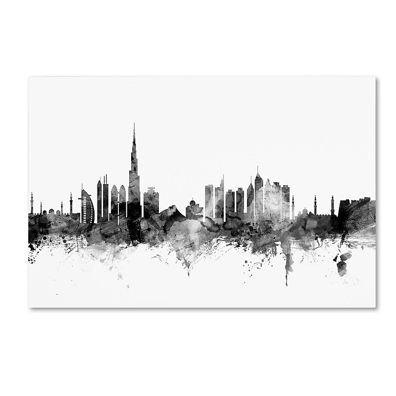 Trademark Fine Art Michael Tompsett 'Dubai Skyline B&W' 12" x 19" Canvas Stretched Art Print (190836077564) image 1