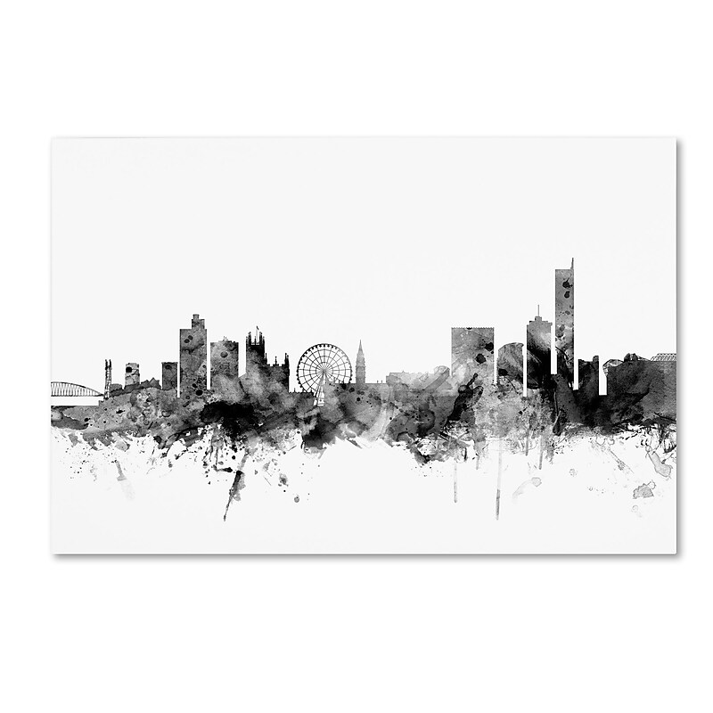 Trademark Fine Art Michael Tompsett 'Manchester England Skyline B&W' 12" x 19" Canvas Stretched Art Print (190836107520) image 1