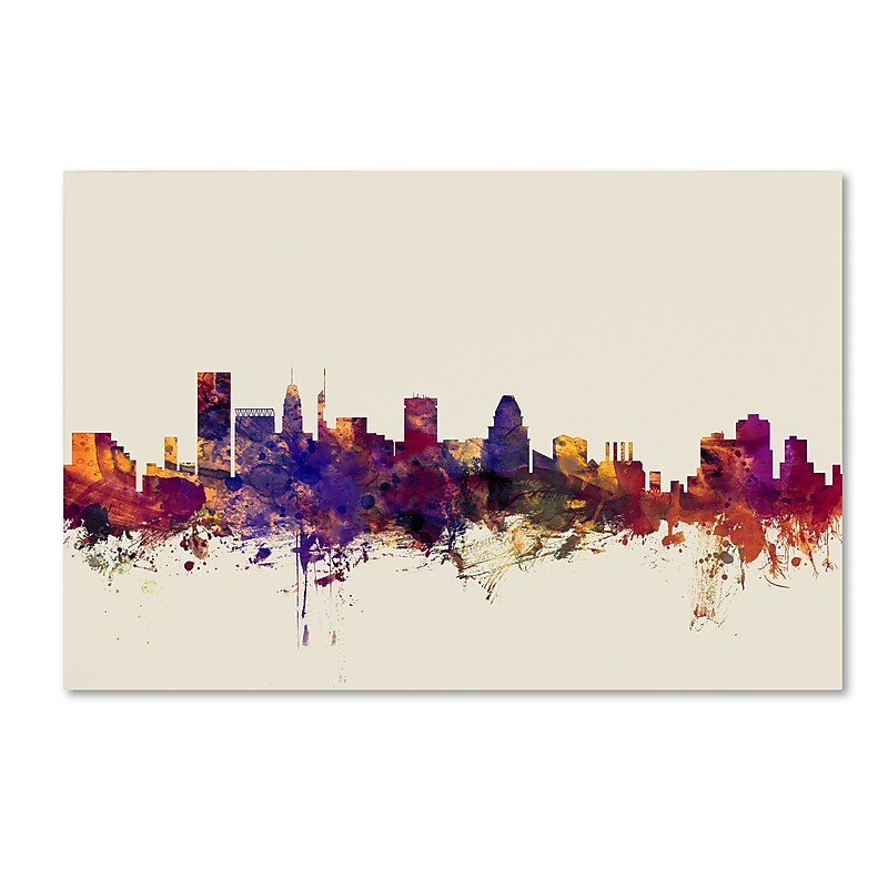 Trademark Fine Art Michael Tompsett 'Baltimore Maryland Skyline' 12" x 19" Canvas Stretched (190836025350) image 1