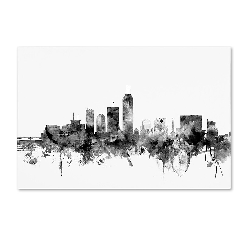 Trademark Fine Art Michael Tompsett 'Indianapolis IN Skyline B&W' 12" x 19" Canvas Stretched Art Print (190836111046) image 1