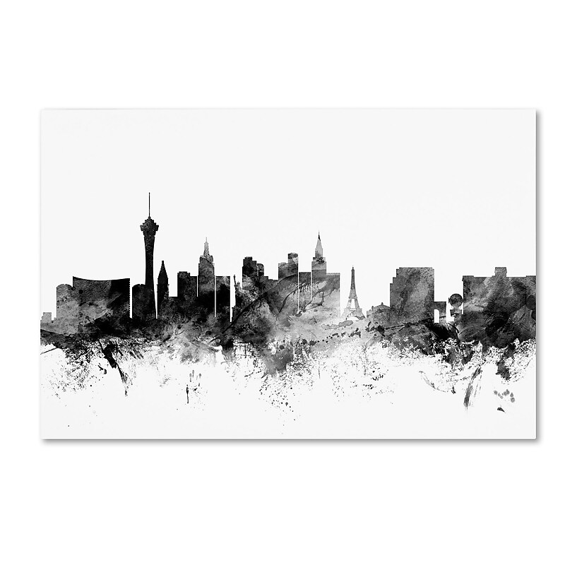 Trademark Fine Art Michael Tompsett 'Las Vegas Nevada Skyline B&W' 12" x 19" Canvas Stretched Art Print (190836105304) image 1