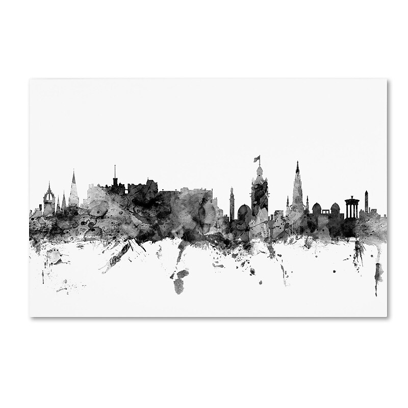 Trademark Fine Art Michael Tompsett 'Edinburgh Scotland Skyline B&W' 12" x 19" Canvas Stretched Art Print (190836031733) image 1