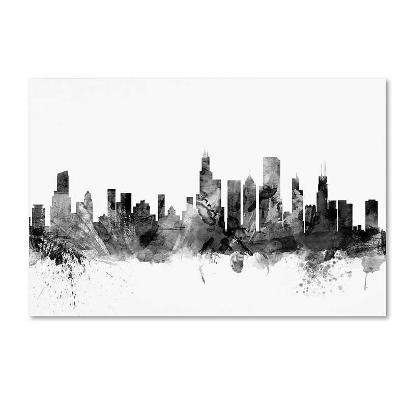 Trademark Fine Art Michael Tompsett 'Chicago Illinois Skyline B&W' 12" x 19" Canvas Stretched Art Print (190836032211) image 1