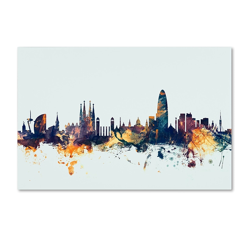 Trademark Fine Art Michael Tompsett 'Barcelona Spain Skyline Blue' 12" x 19" Canvas Stretched Art Print (190836084968) image 1