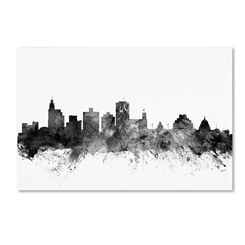 Trademark Fine Art Michael Tompsett 'Jackson MS Skyline B&W' 12" x 19" Canvas Stretched Art Print (190836081806) image 1