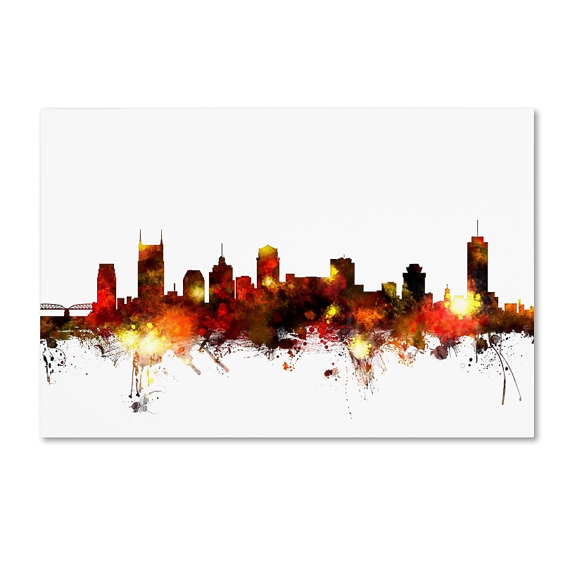 Trademark Fine Art Michael Tompsett 'Nashville Tennessee Skyline Red' 12" x 19" Canvas Stretched Art Print (190836093540) image 1