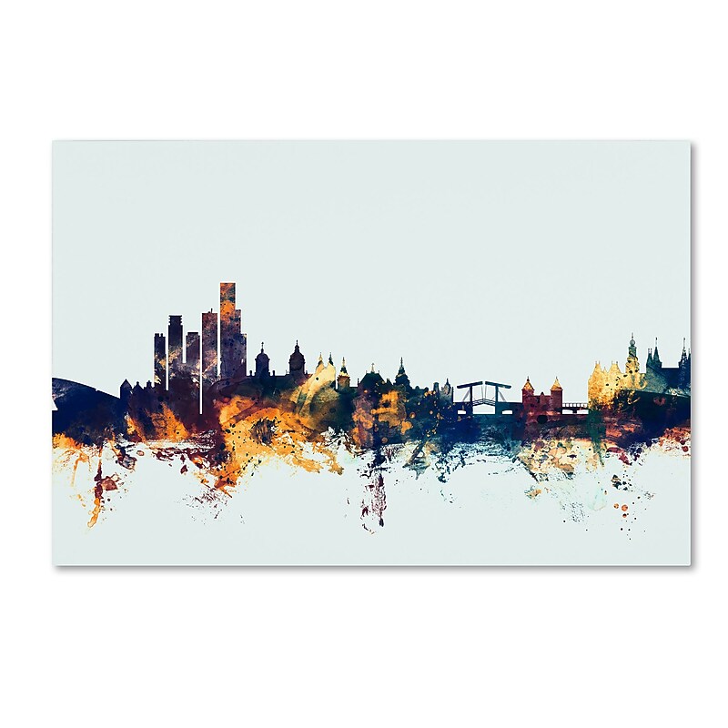 Trademark Fine Art Michael Tompsett 'Amsterdam Skyline Blue' 12" x 19" Canvas Stretched Art Print (190836087488) image 1