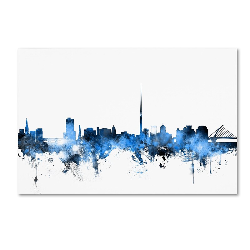 Trademark Fine Art Michael Tompsett 'Dublin Ireland Skyline White' 12" x 19" Canvas Stretched Art Print (190836094745) image 1
