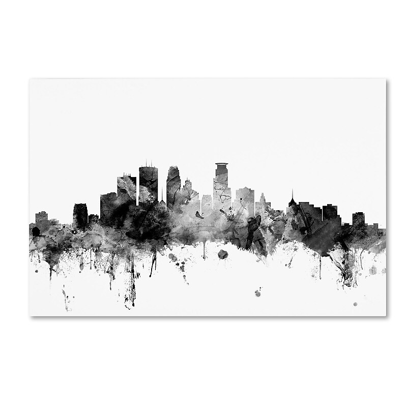 Trademark Fine Art Michael Tompsett 'Minneapolis MN Skyline B&W' 12" x 19" Canvas Stretched Art Print (190836104987) image 1