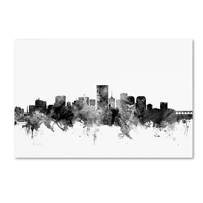 Trademark Fine Art Michael Tompsett 'Richmond Virginia Skyline B&W' 12" x 19" Canvas Stretched Art Print (190836107223) image 1