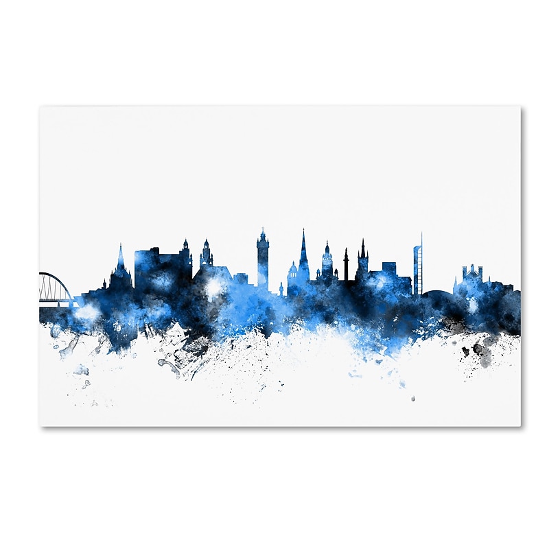 Trademark Fine Art Michael Tompsett 'Glasgow Scotland Skyline White' 12" x 19" Canvas Stretched Art Print (190836091881) image 1
