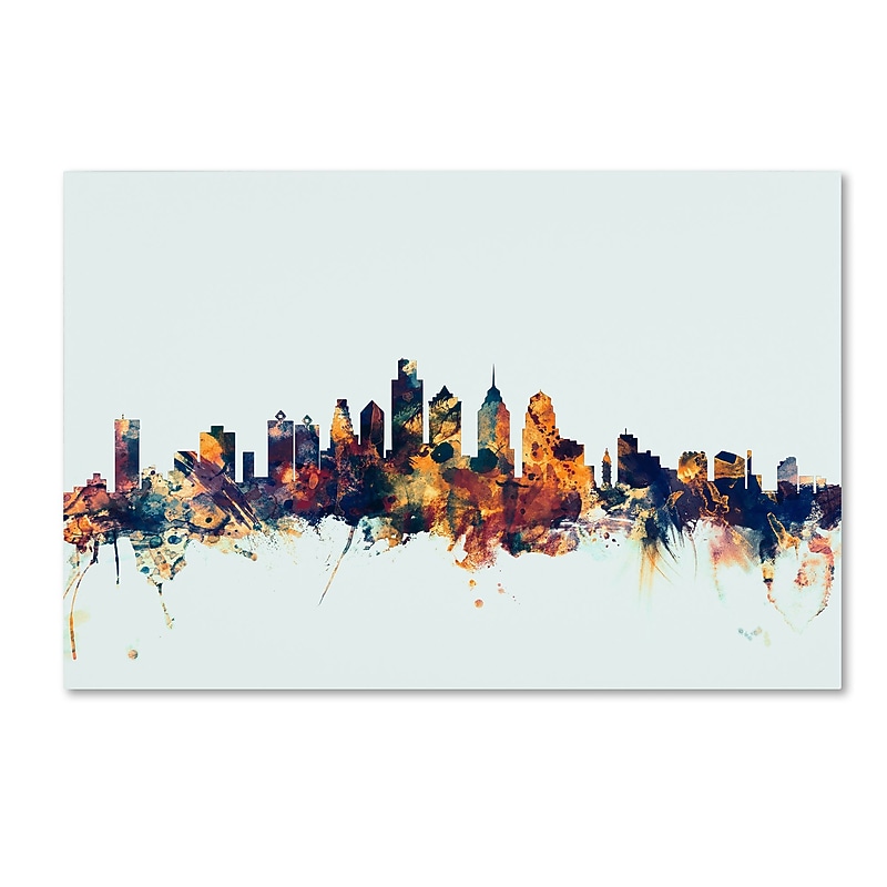 Trademark Fine Art Michael Tompsett 'Philadelphia PA Skyline Blue' 12" x 19" Canvas Stretched (190836084326) image 1