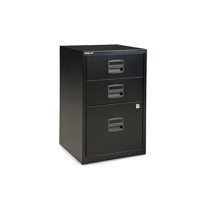 Bisley 3-Drawer Vertical File Cabinet, Locking, Letter, Black