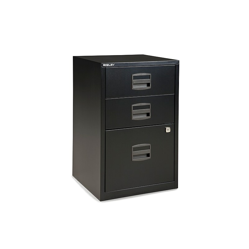 Bisley 3-Drawer Vertical File Cabinet, Locking, Letter, Black, 15.75"D (FILE3-BK DISP) image 1