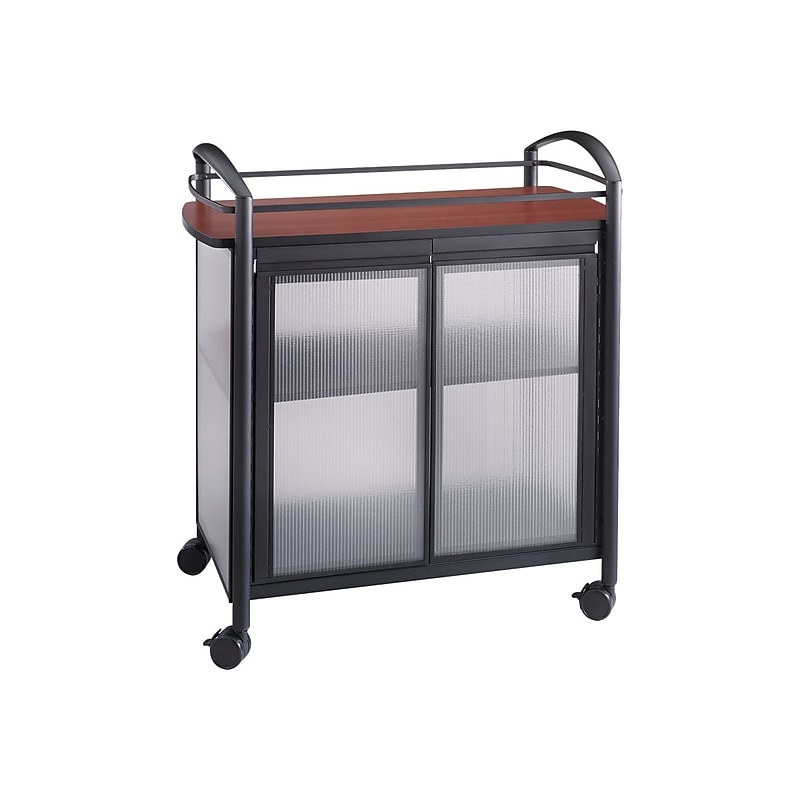 Safco Impromptu 34"W x 21.25"D Laminate Refreshment Cart, Black/Cherry (8966BL) image 1