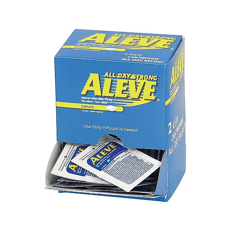 Aleve 220mg Naproxen Caplets, 1/Packet, 50 Packets/Box (7534-50X12-SBA) image 1