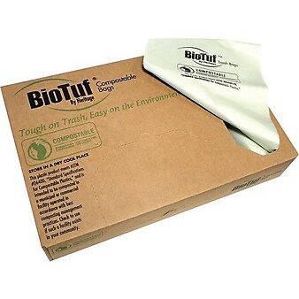 BioTuf 55-60 Gallon Compostable Industrial Trash Bag, 38" x 58", Low Density, 0.9 Mil, Light Green, 100 Bags/Box, 5 Rolls