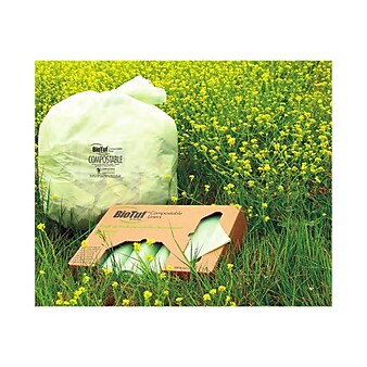BioTuf 55-60 Gallon Compostable Industrial Trash Bag, 38" x 58", Low Density, 0.9 Mil, Light Green, 100 Bags/Box, 5 Rolls
