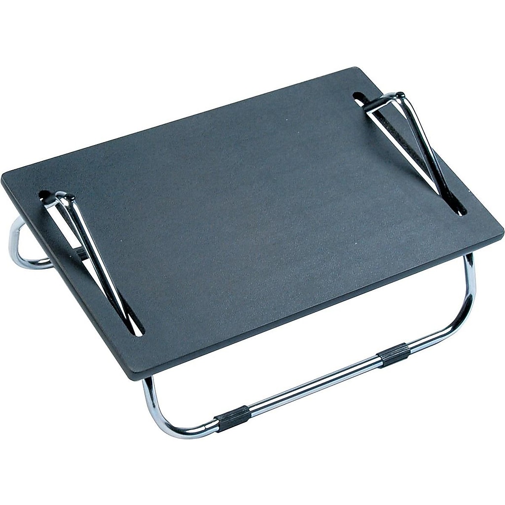 Small black adjustable footrest with compact chrome legs