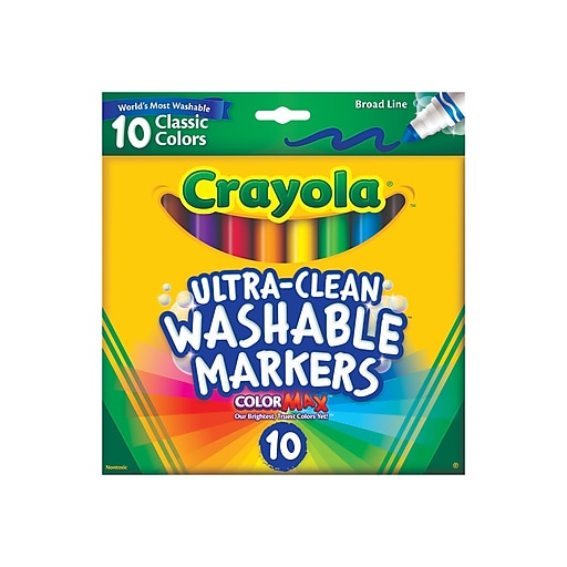 Crayola Ultra-Clean Washable Markers, Broad, Assorted Colors, 10/Pack (58-7851)