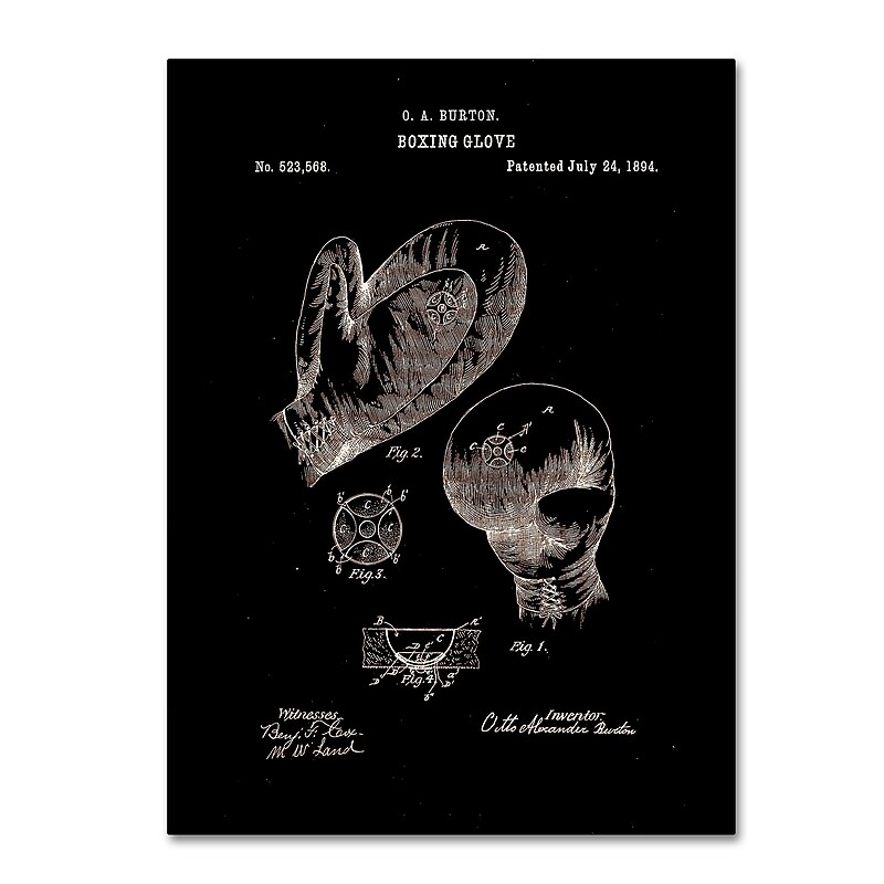 Trademark Fine Art Claire Doherty 'Boxing Gloves Patent 1894 Black' 14" x 19" Canvas Stretched (886511939196) image 1