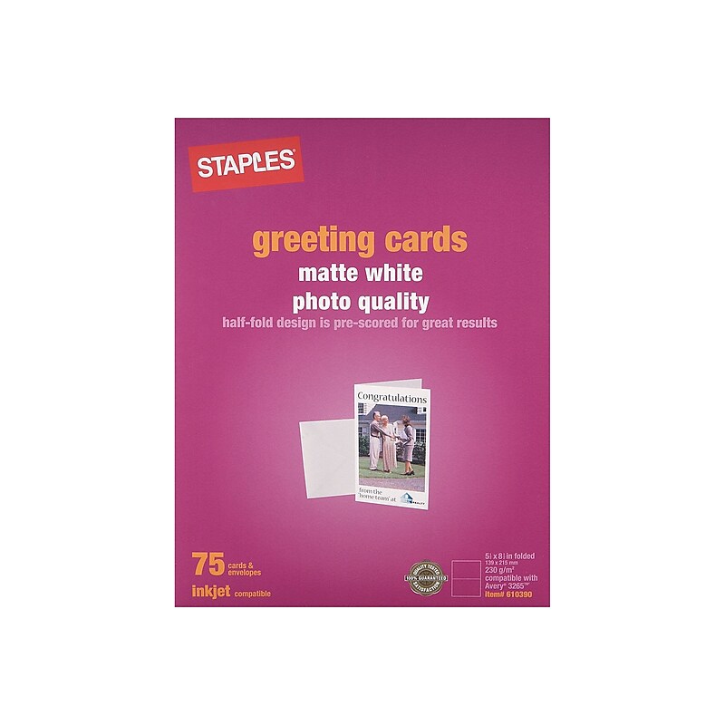 Staples Matte White Greeting Cards, 5 1/2" x 8 1/2", 75/Pack (12494-US) image 1