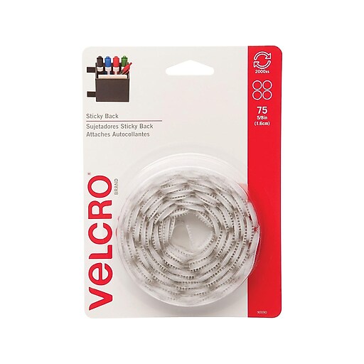 Velcro® Brand 5/8" Sticky Back Hook & Loop Fastener Dots, White, 75