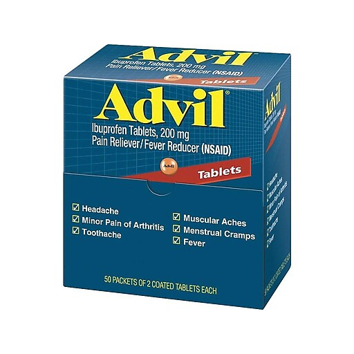 Advil Pain Relief Coated Tablets, 200 mg, 50 Count/Box, Packs of 2