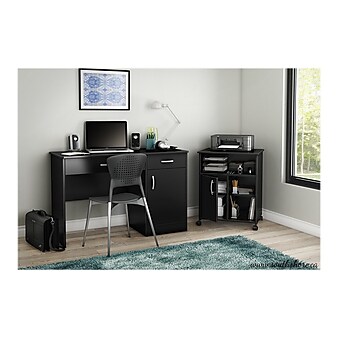South Shore Axess Laminate Mobile Printer Stand with Swivel Wheels, Pure Black (7270691)