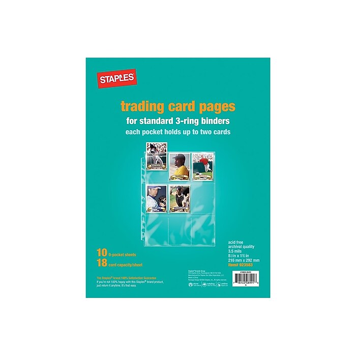 baseball card sleeves staples Amazon.com: Staples Trading Card Pages, 9‑Pocket Clear Sheet Protectors,  3‑Hole Punched for Standard Binders, Acid‑Free Card Storage, 50‑Pack : Toys  & Games main image 0