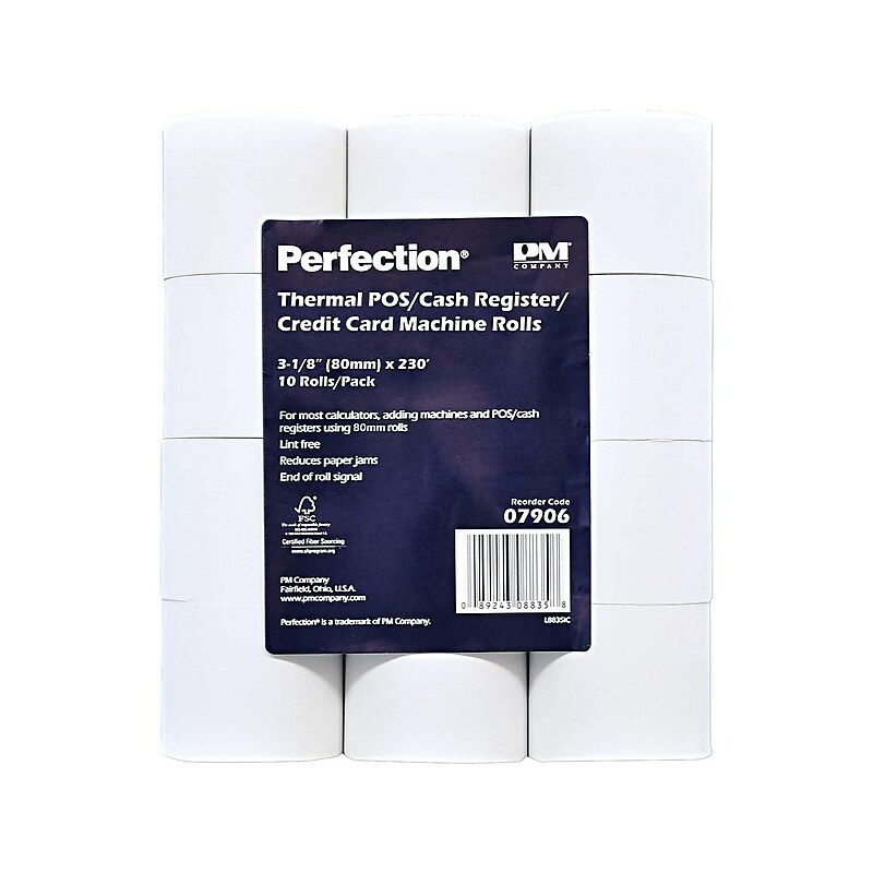 Iconex Thermal Cash Register Paper Rolls, 3 1/8" x 230', 10 Rolls/Pack (PMC07906) image 1