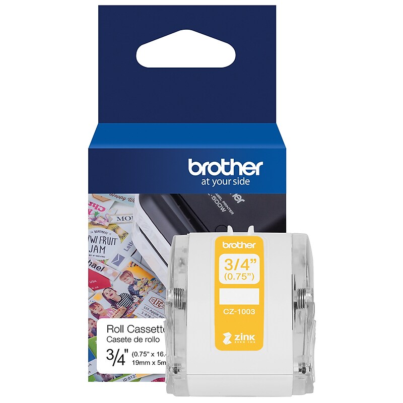 Brother CZ-1003 Continuous Paper Label Roll with ZINK® Zero Ink technology, 3/4" x 16-4/10', Multicolored (CZ-1003) image 1