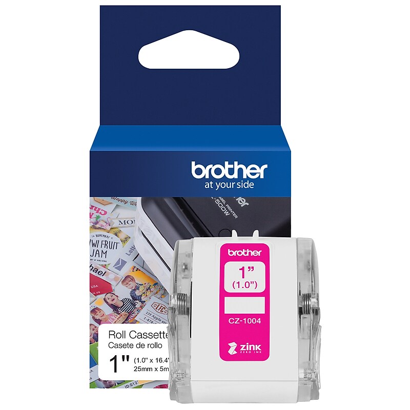 Brother CZ-1004 Continuous Paper Label Roll with ZINK® Zero Ink technology, 1" x 16-4/10', Multicolored (CZ-1004) image 1